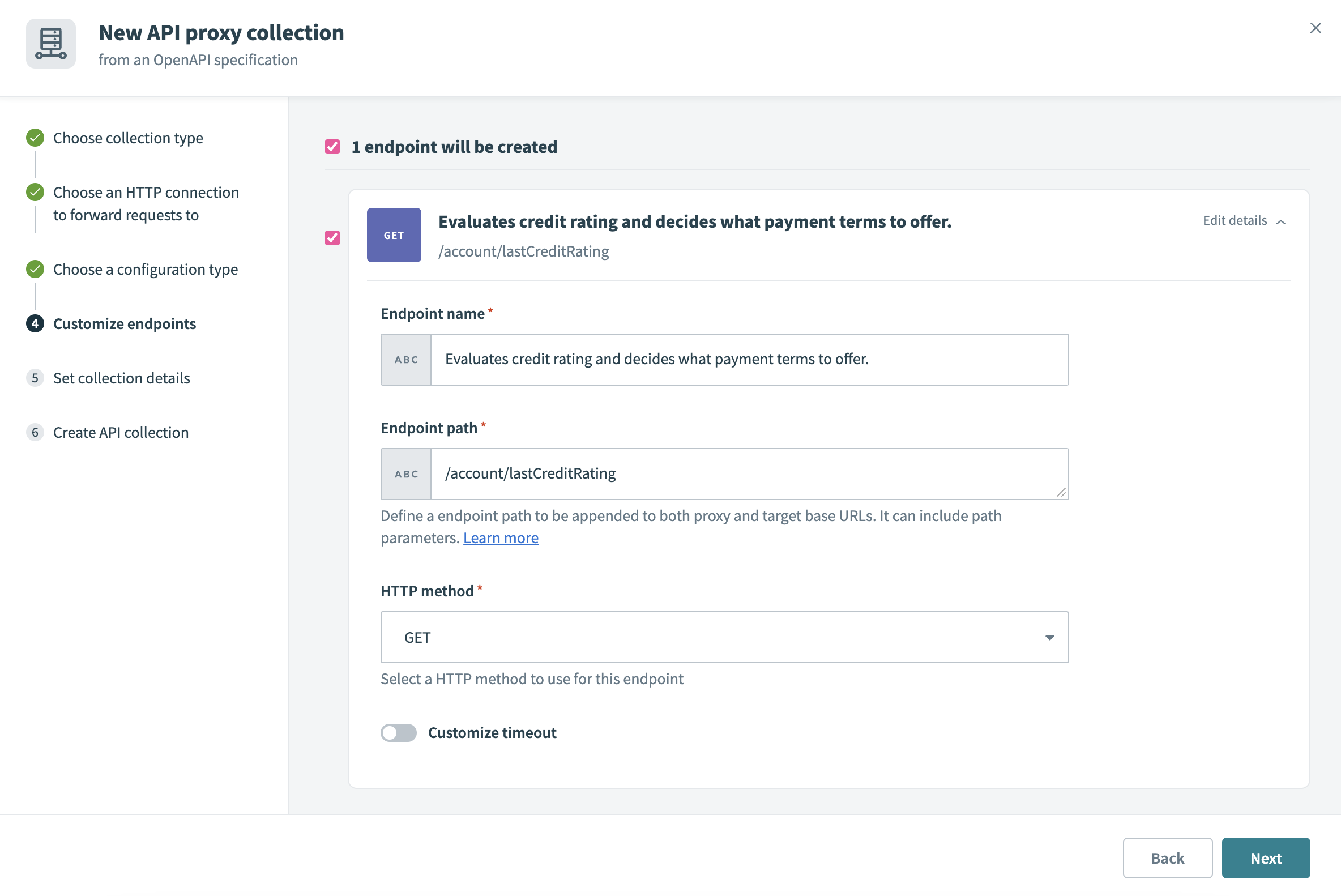 Customize API proxy collection endpoints