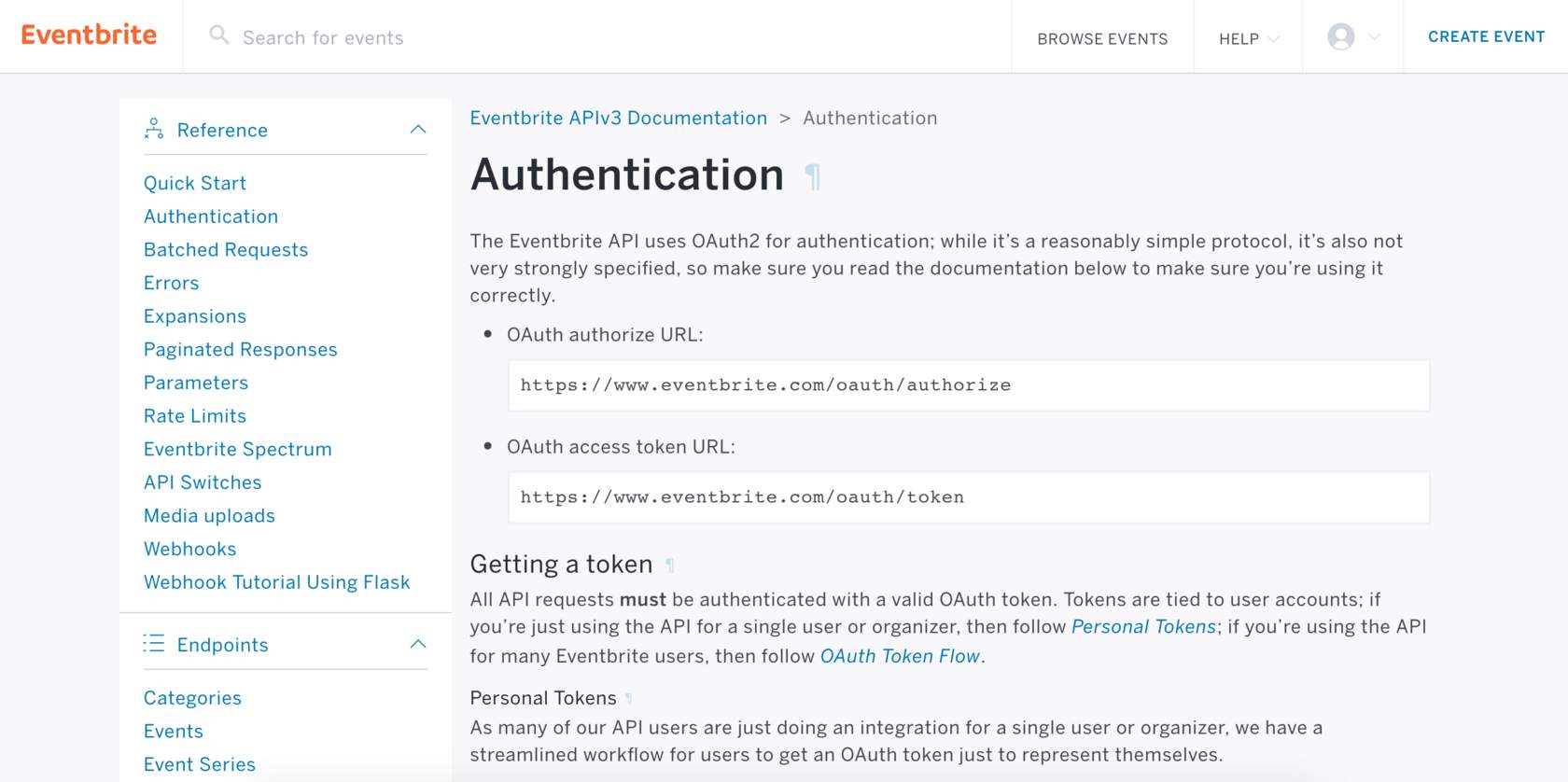 Eventbrite OAuth 2.0 authentication page