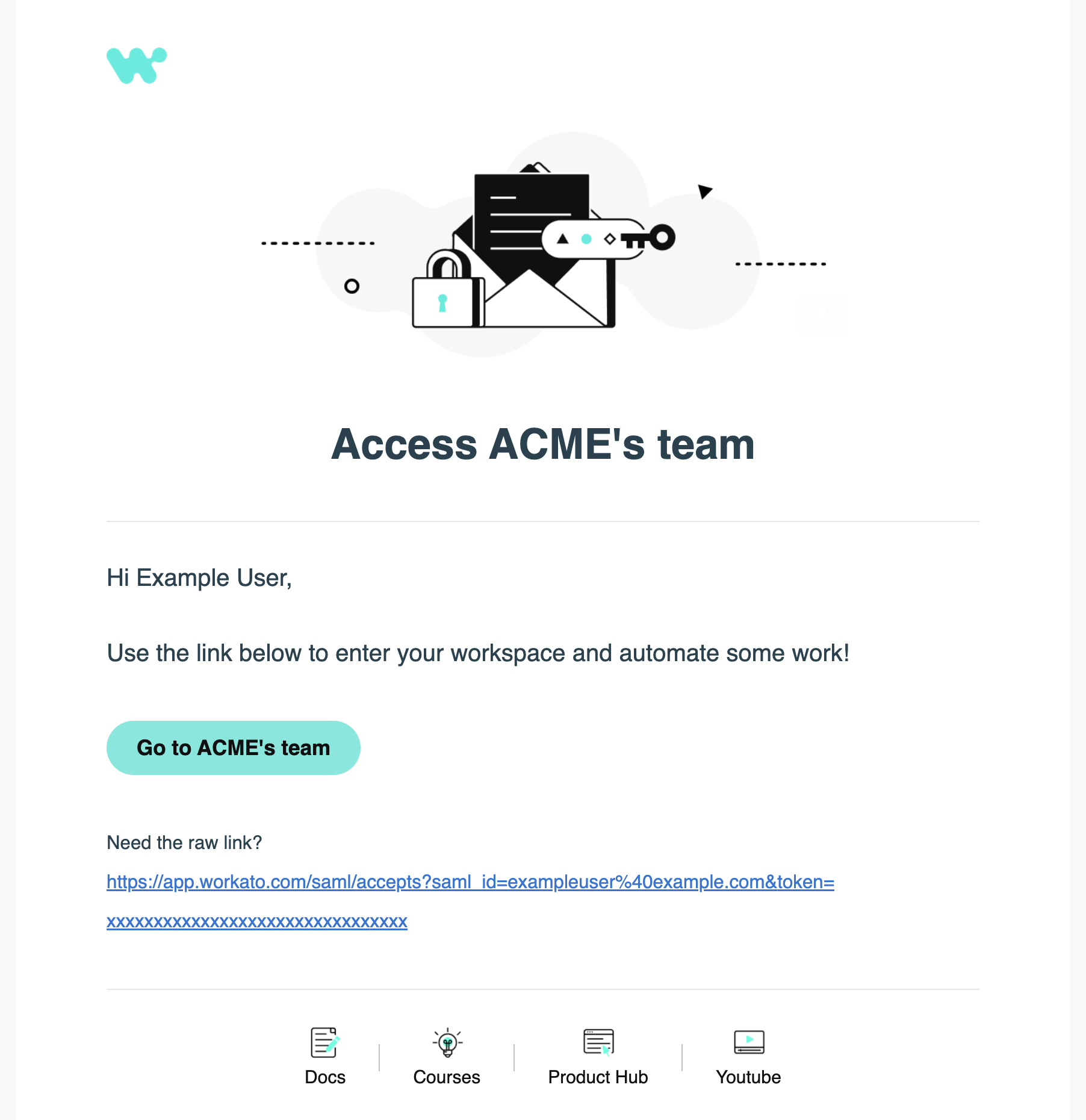 Email invitation to join a workspace