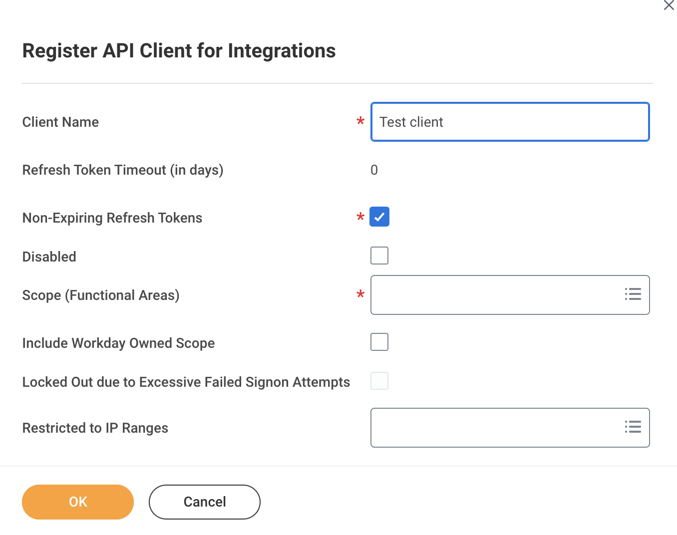 Register API client for integrations
