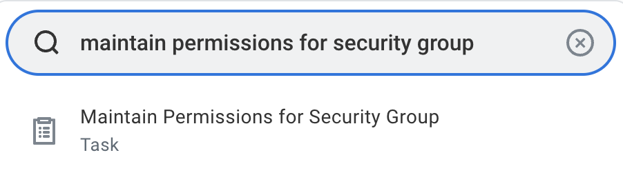 Select the Maintain Permissions for Security Group task