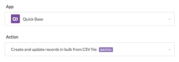 Quick Base のアクション : Create and update records in bulk from CSV file (CSV ファイルからのレコードの一括作成および更新)