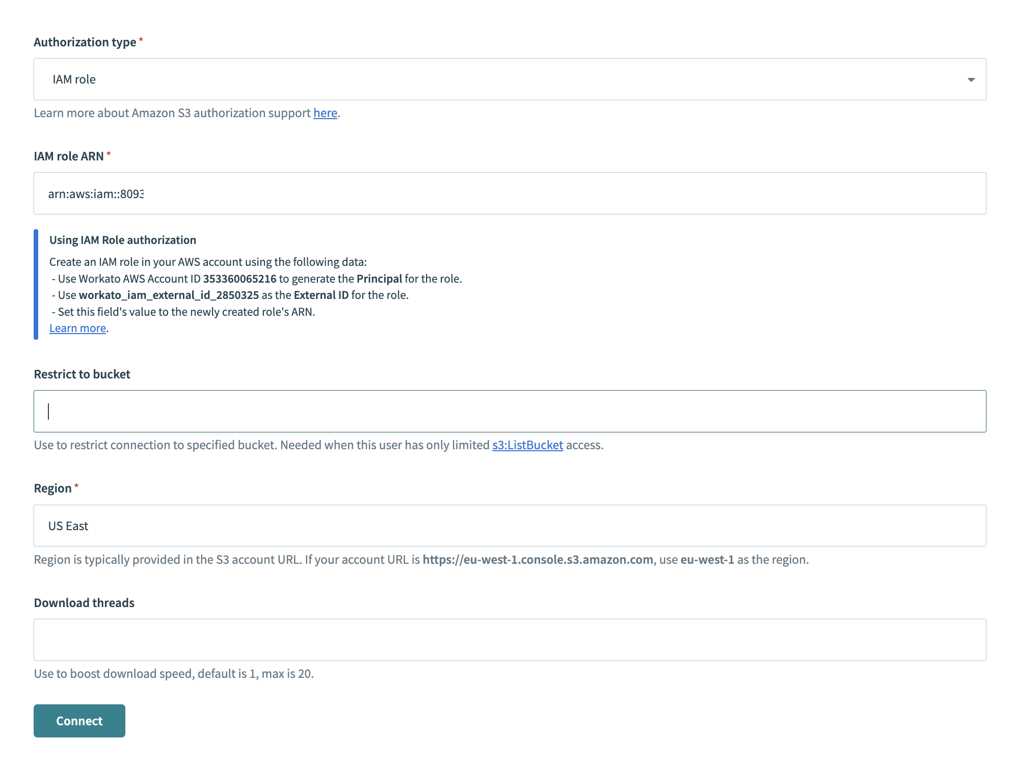 WorkatoにロールARNを追加