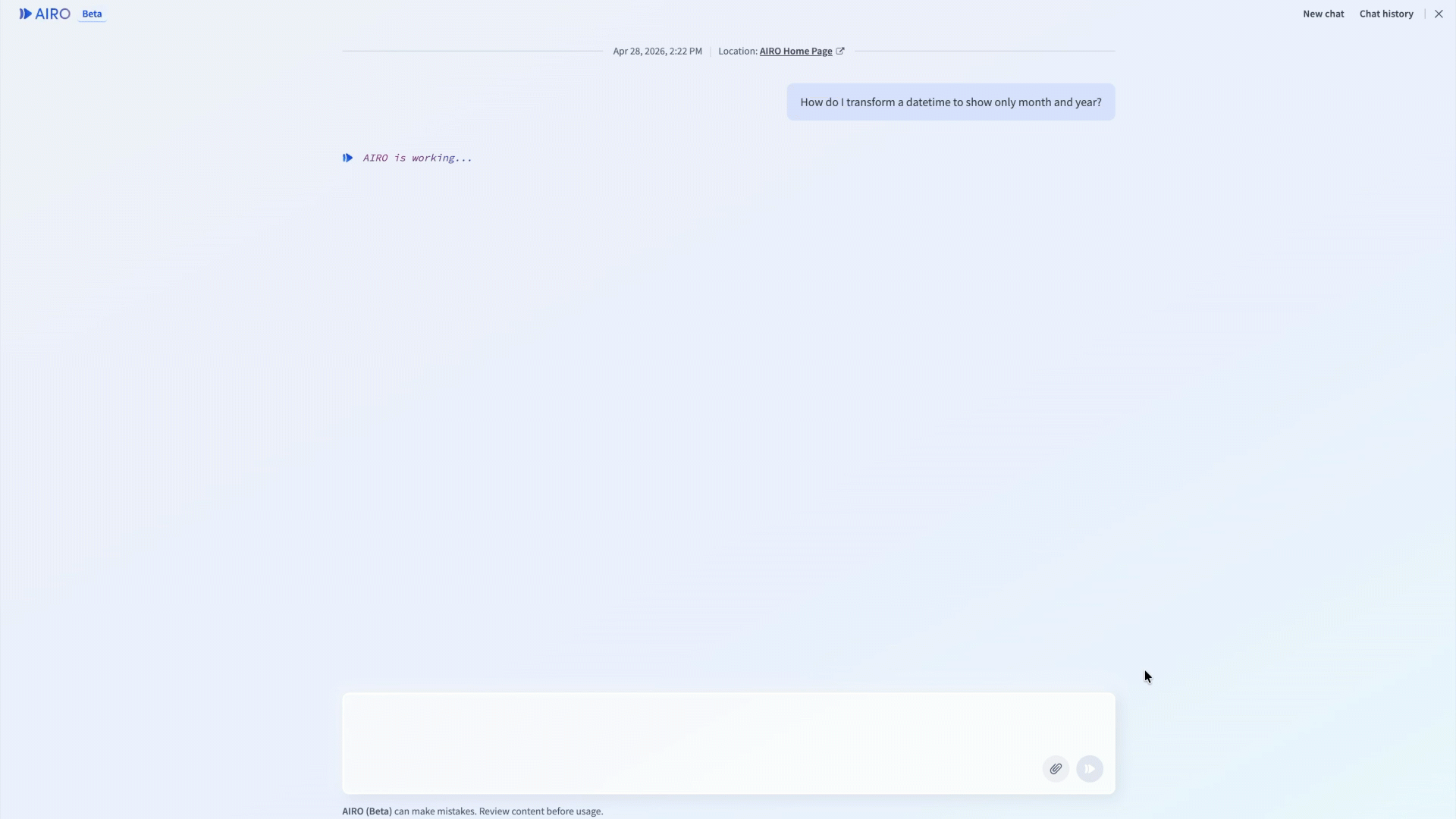 AIRO response with thumbs up, thumbs down, and copy controls visible below the response
