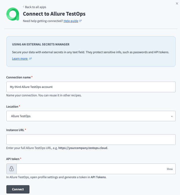Create an Allure TestOps connection.