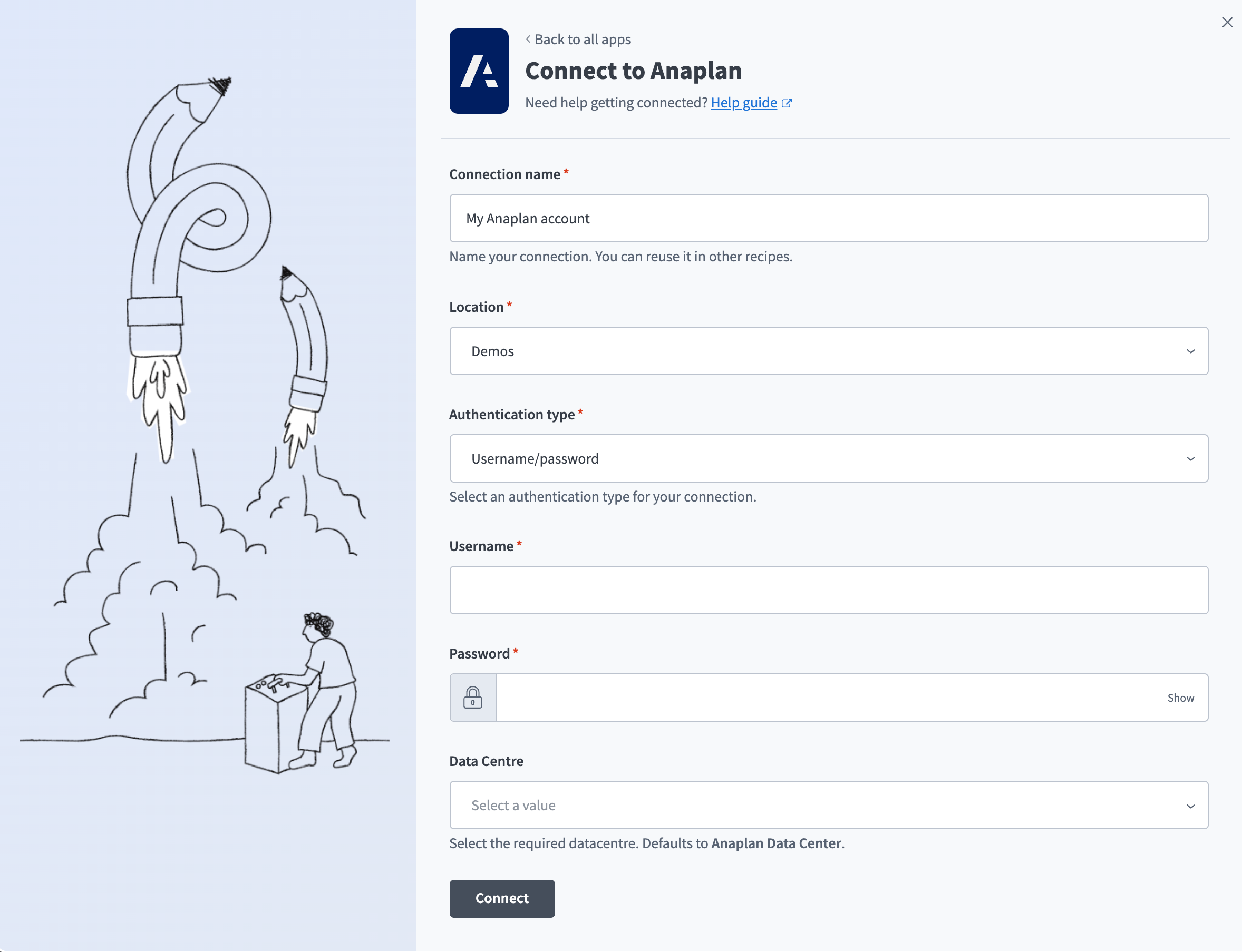 Connect to Anaplan using username/password