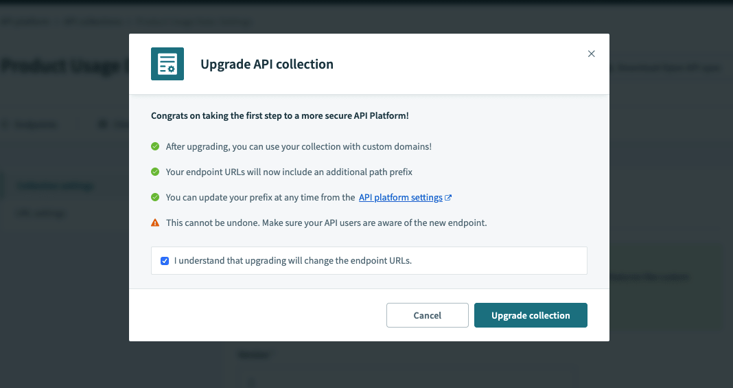 API コレクションのアップグレード