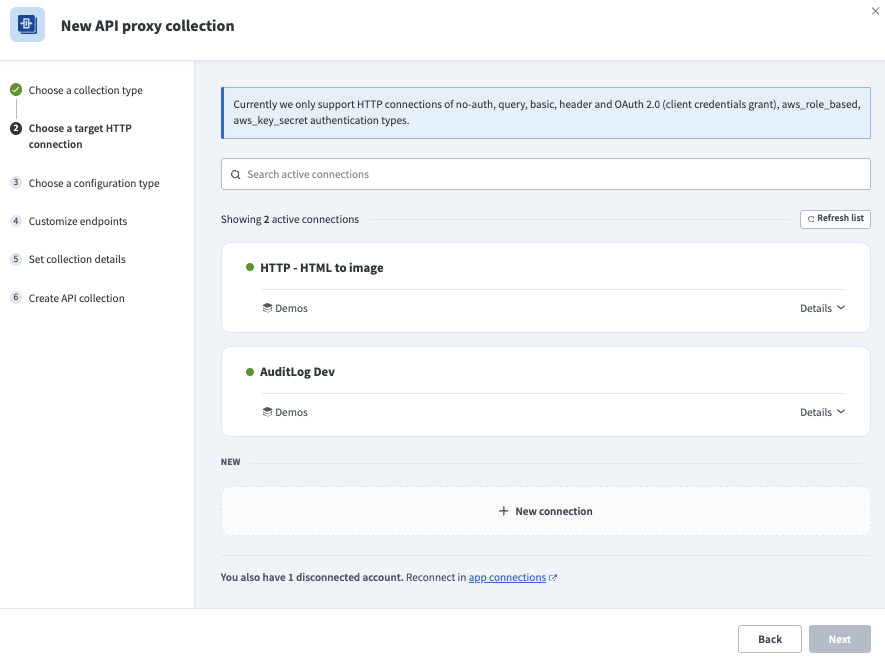 Choose HTTP connection to forward requests to
