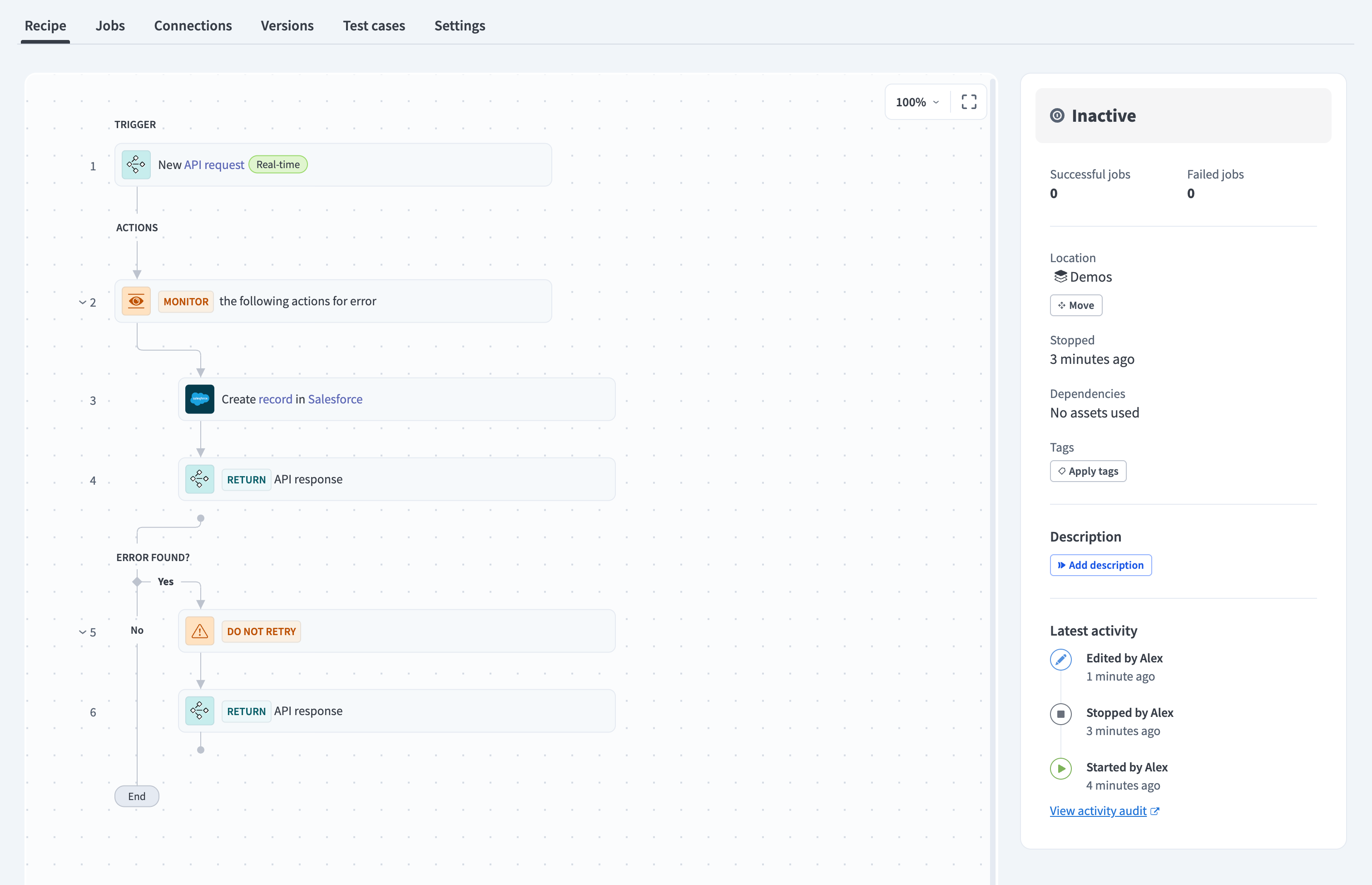 A configured API recipe