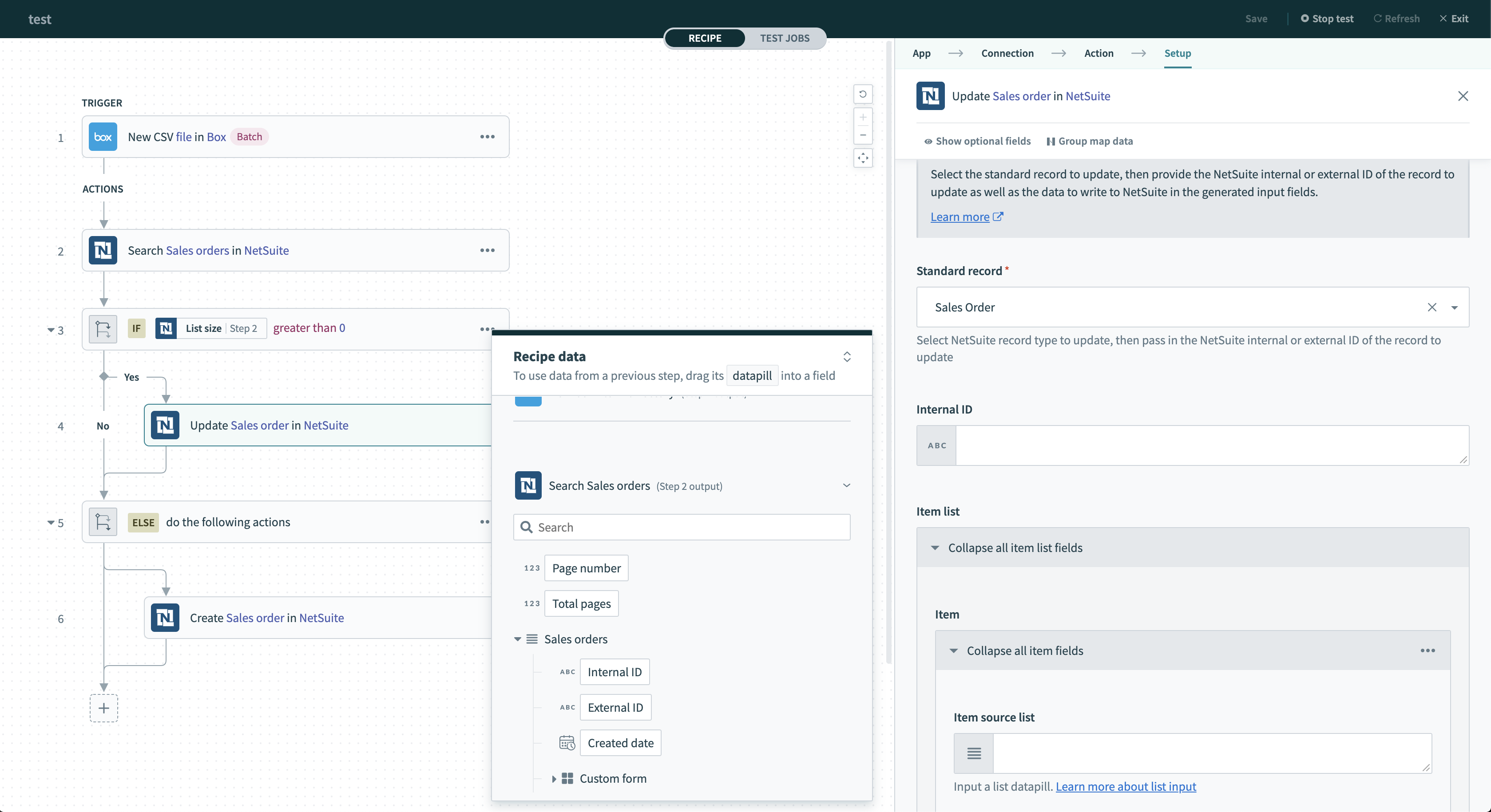 内部 ID を使用して更新する NetSuite レコードを指定