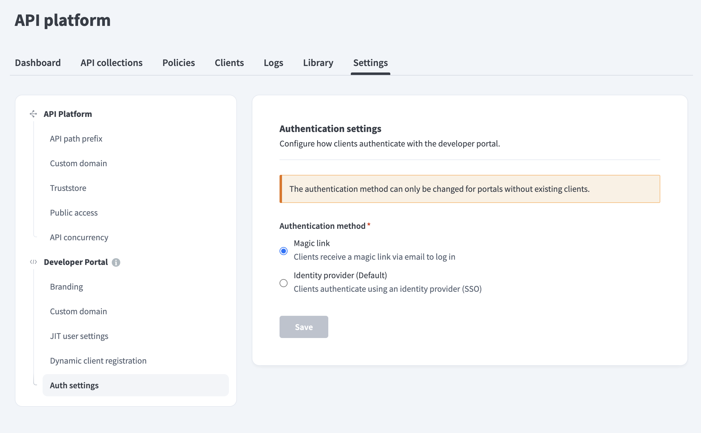 Authentication settings