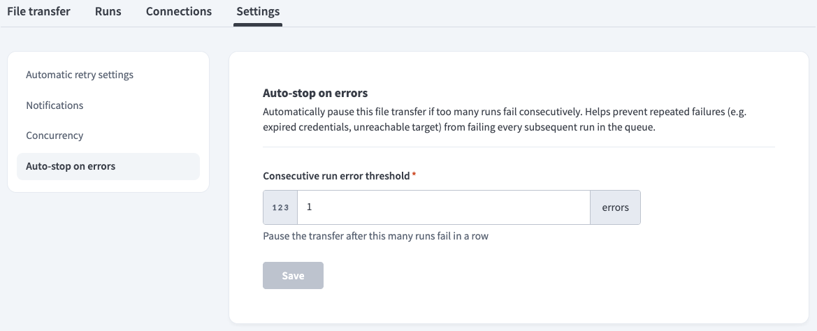 Auto-stop settings
