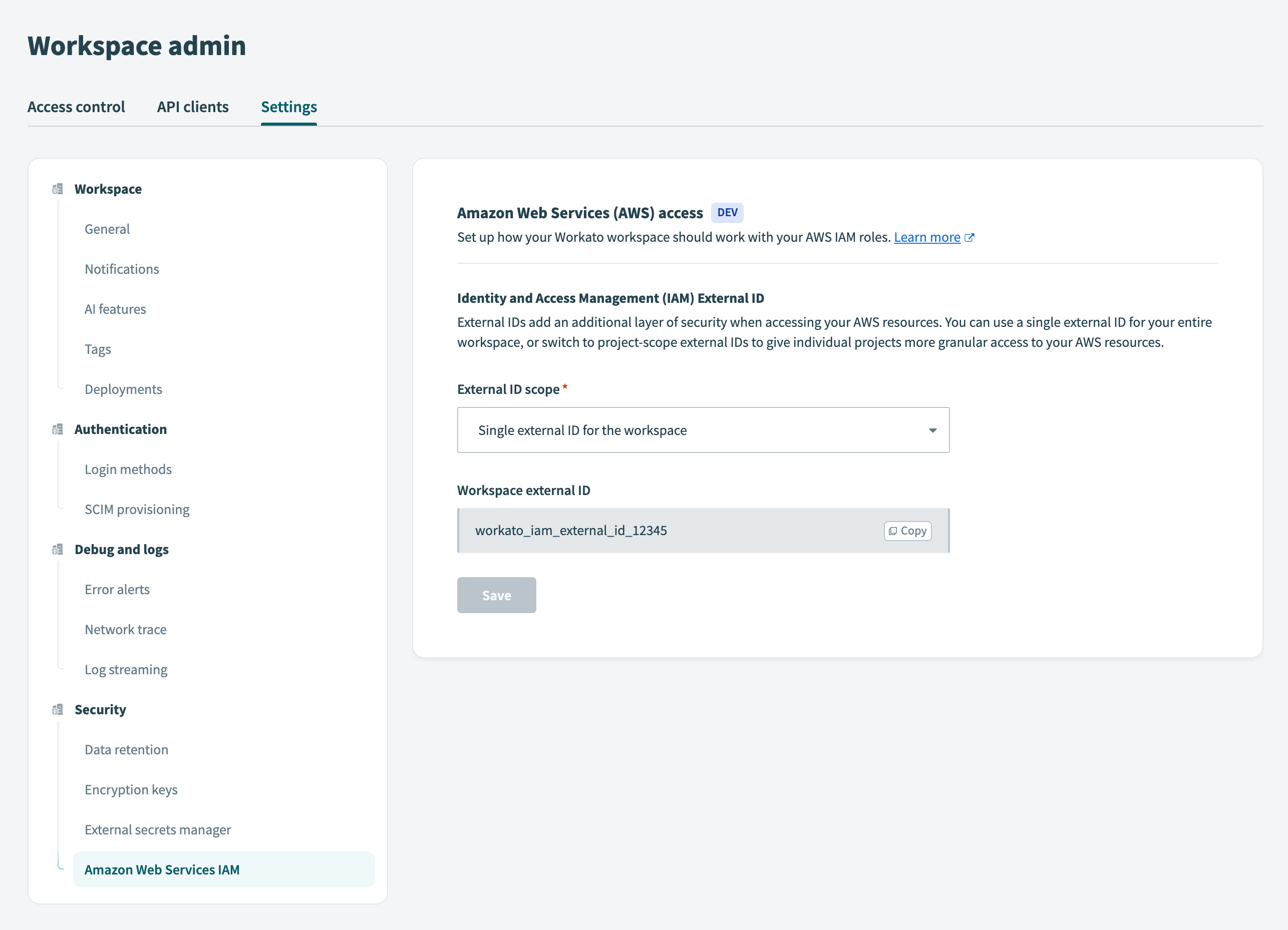AWS IAM settings