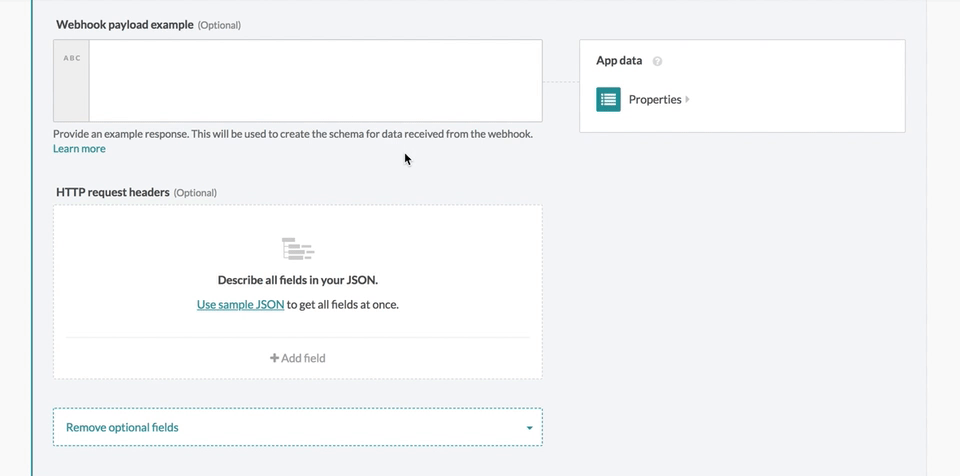 Webhook ペイロードを定義することによる Workato データツリーの構築