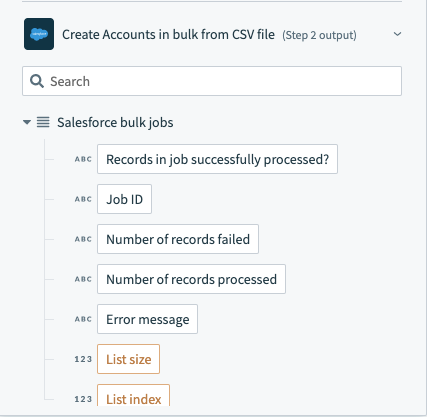 Salesforce のバルク操作の出力データツリー - バルクジョブのリスト