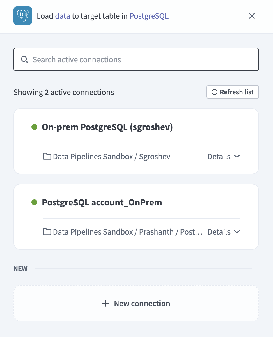 Choose a PostgreSQL connection