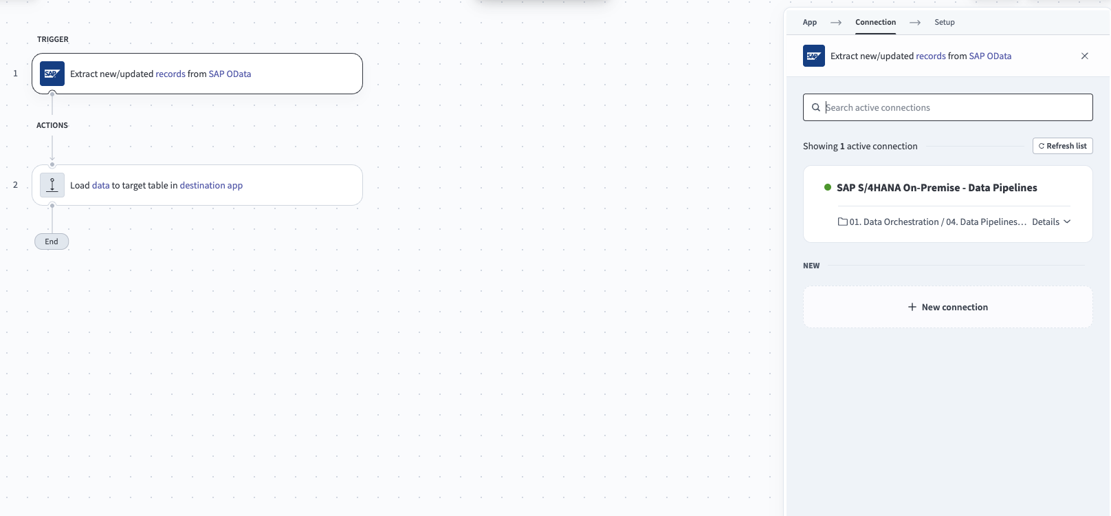 Choose the SAP OData connection