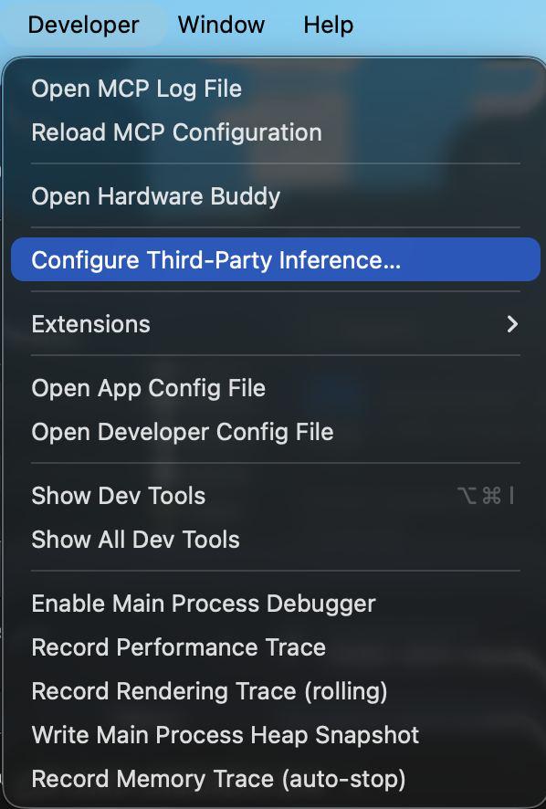 Developer menu