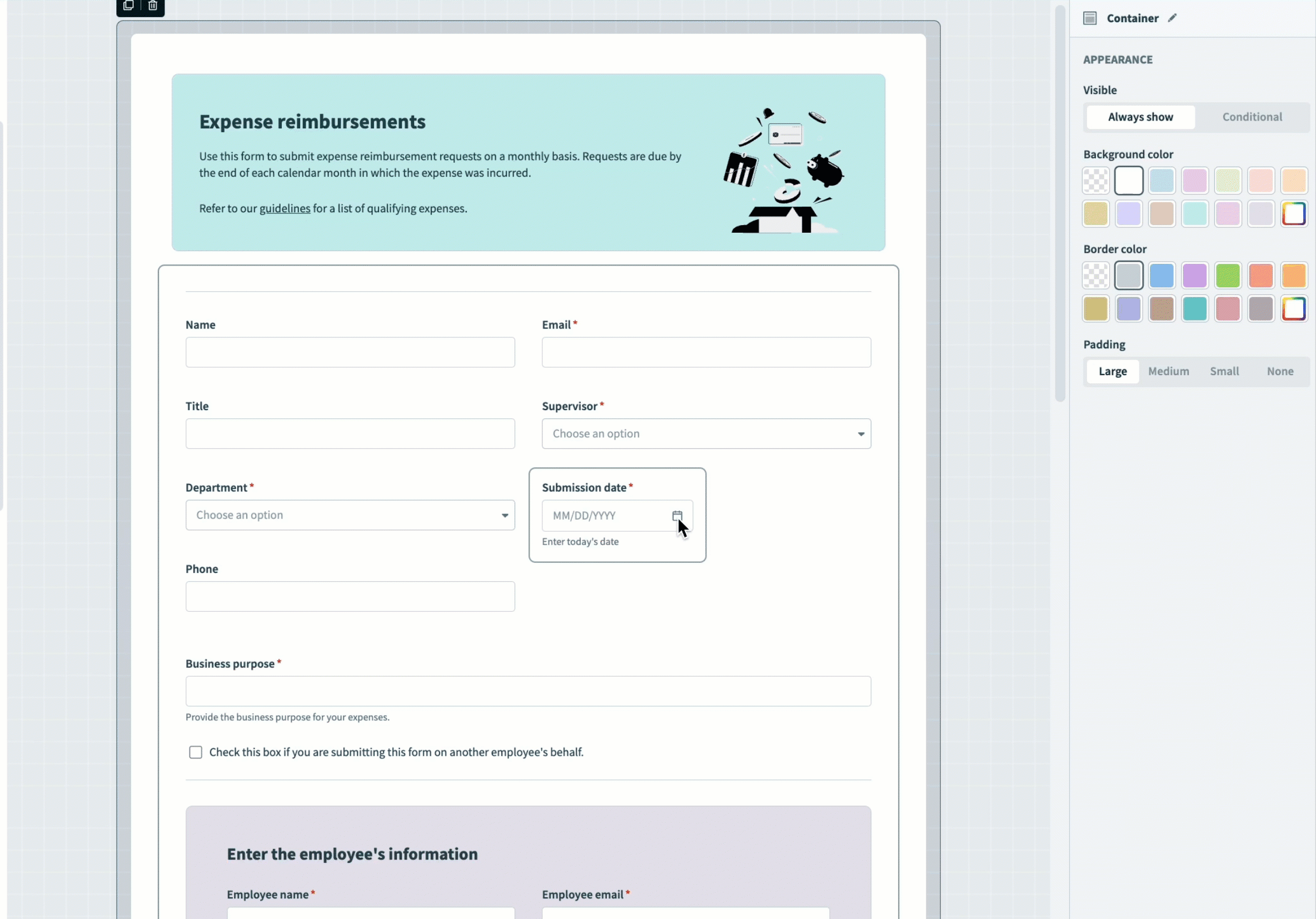 Resize a component