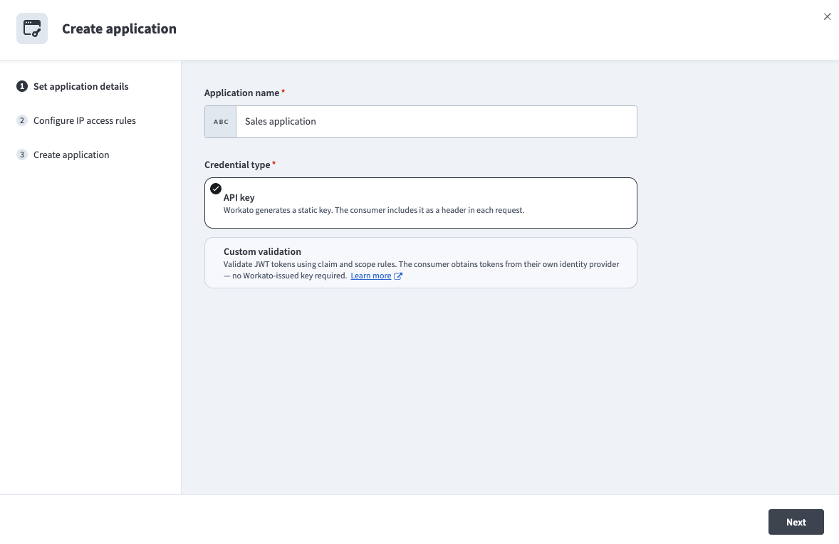 Configure new application