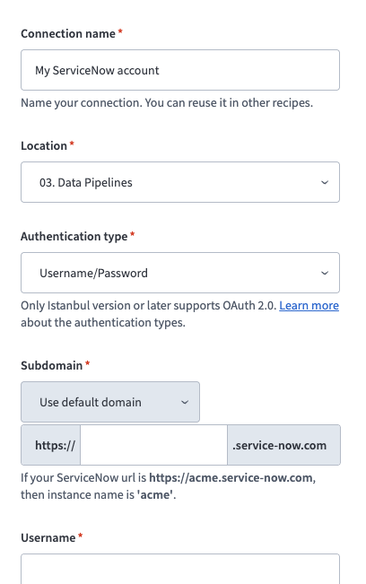 Configure your ServiceNow connection