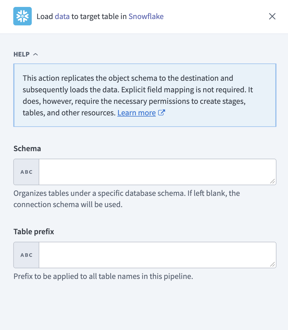 Configure Snowflake schema and table prefix