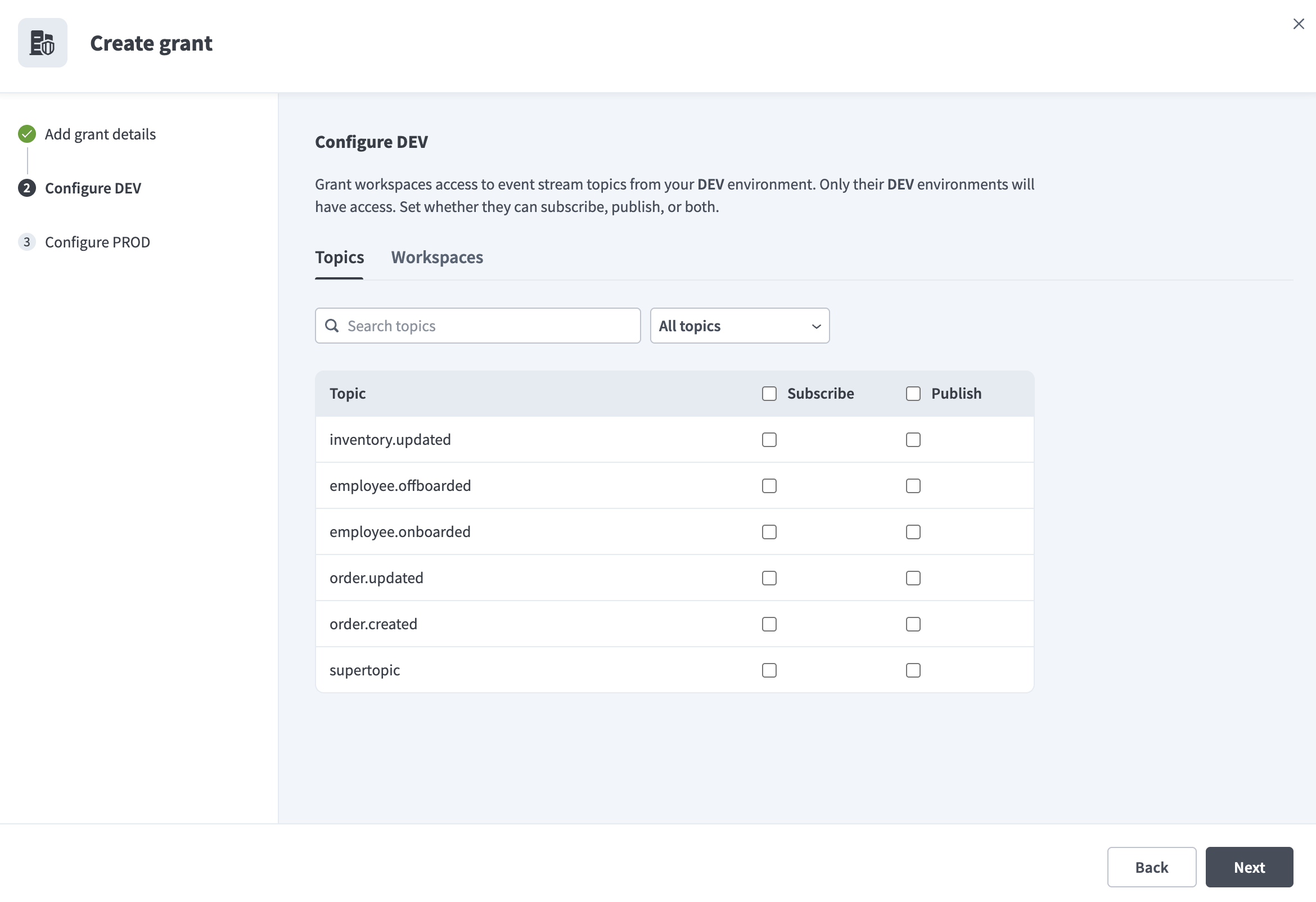 Configure topics for each environment