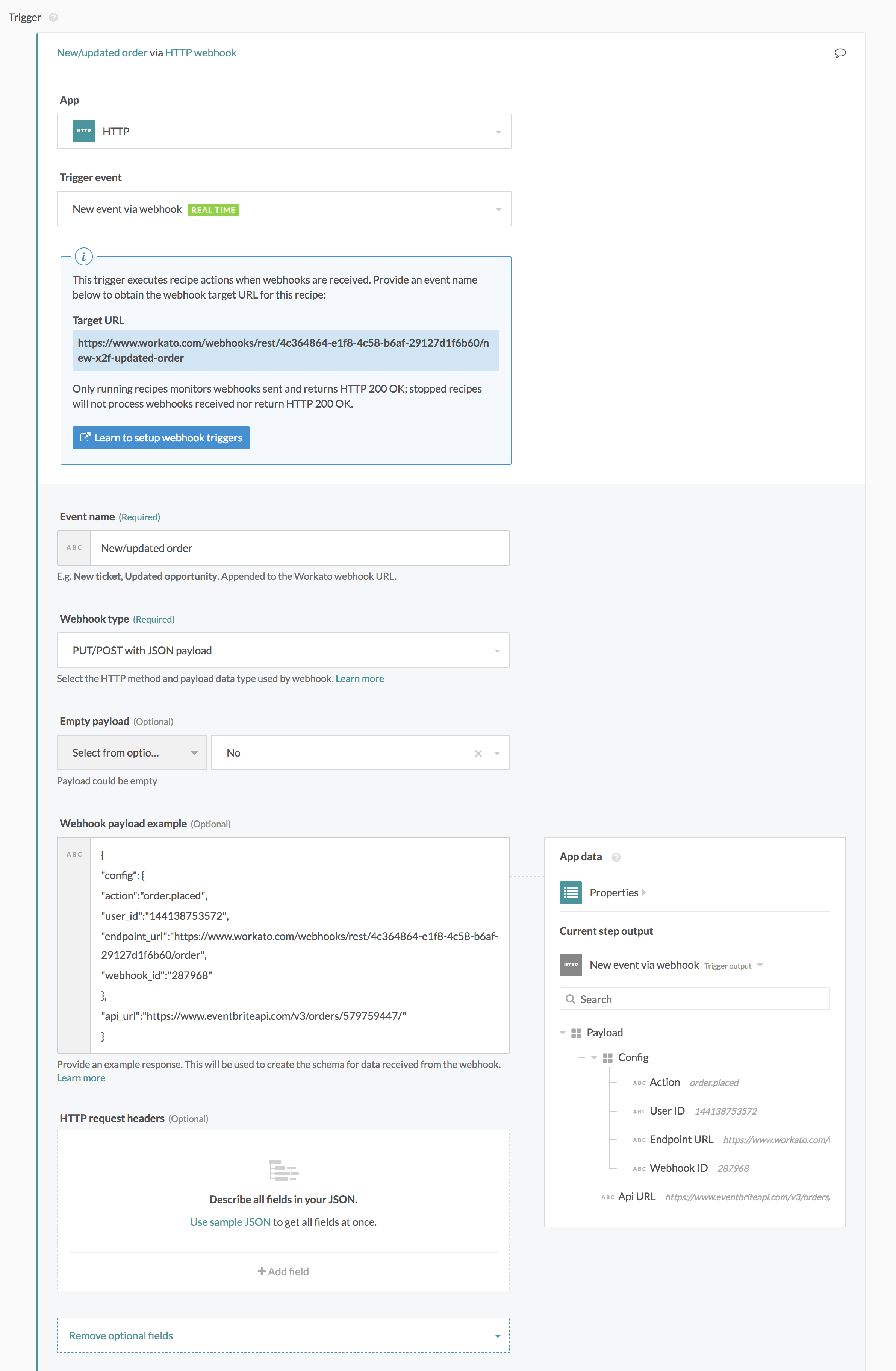 設定された Webhook トリガー