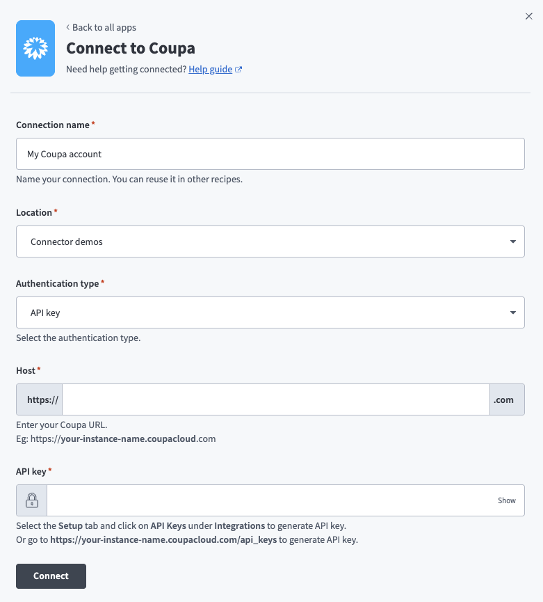Coupa connection setup