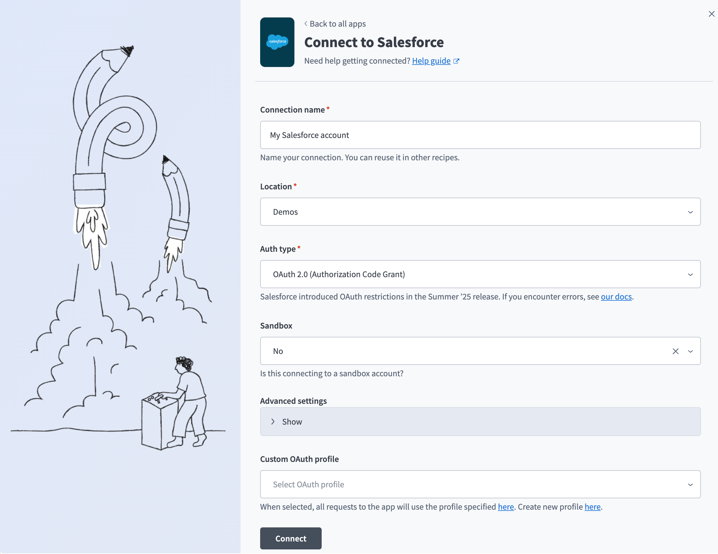 Salesforce connection setup