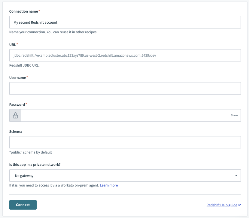 設定済みの Redshift コネクション