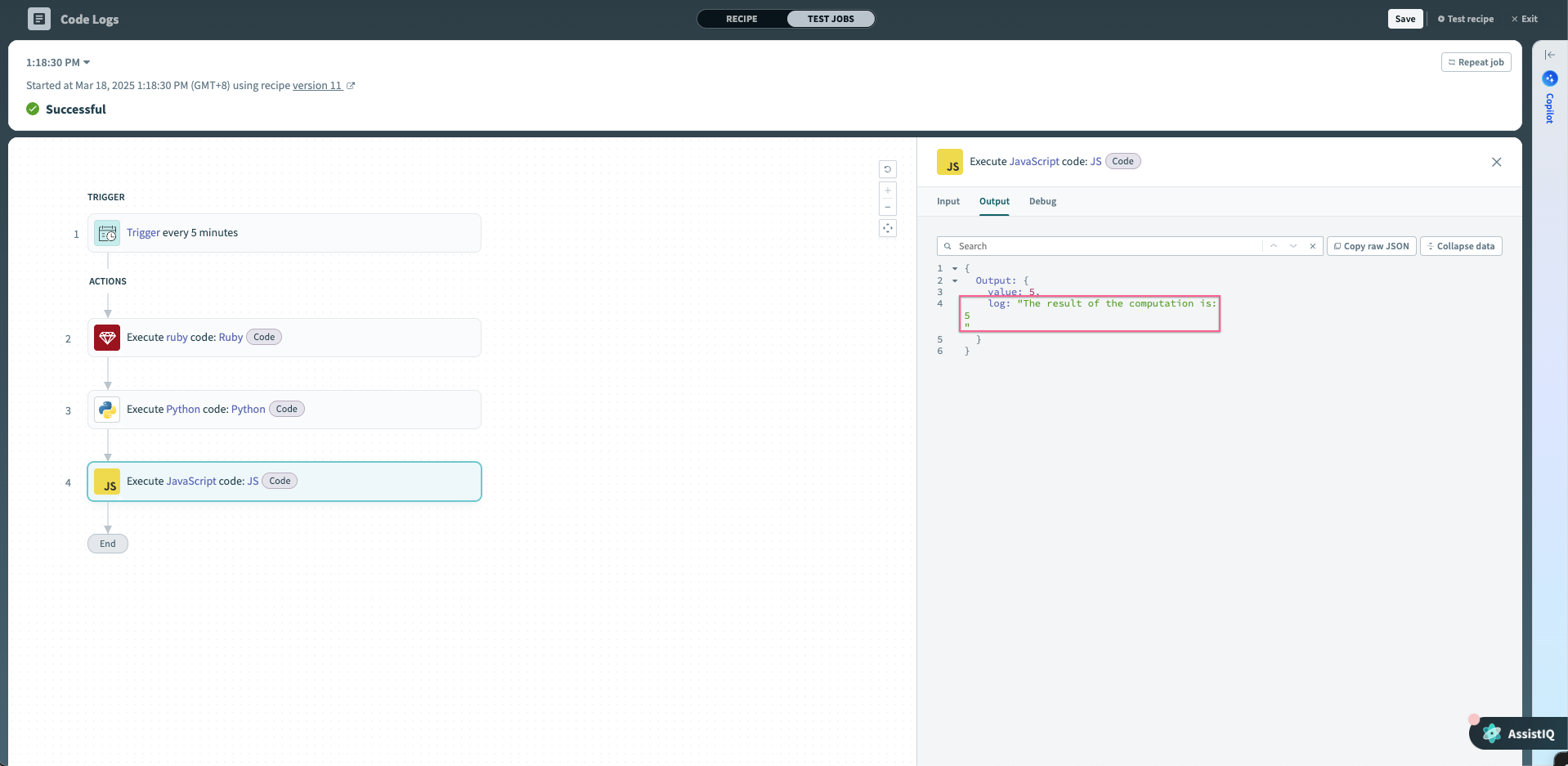 console.log