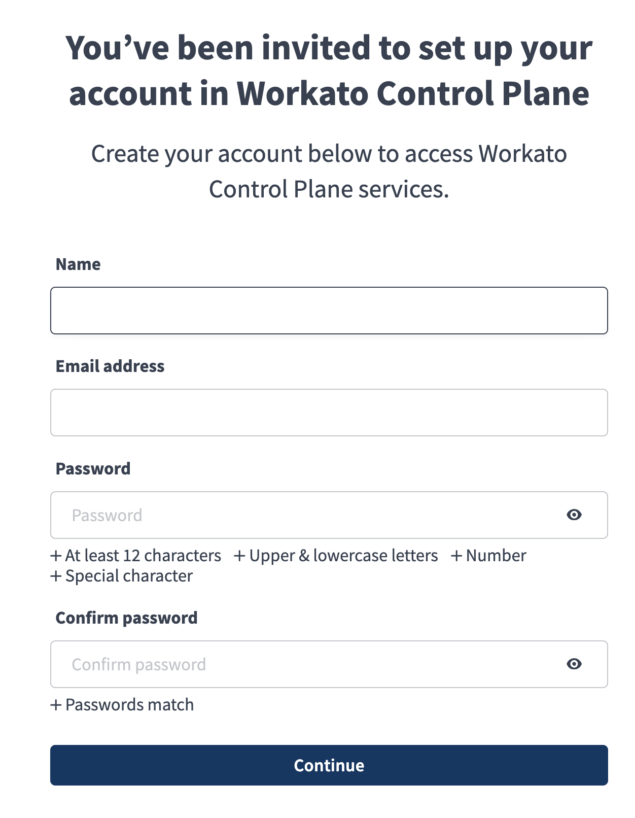 Control plane email invitation