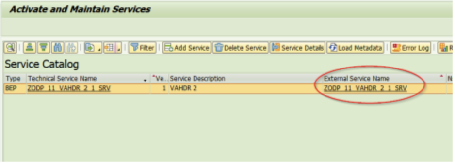 Copy the external service name