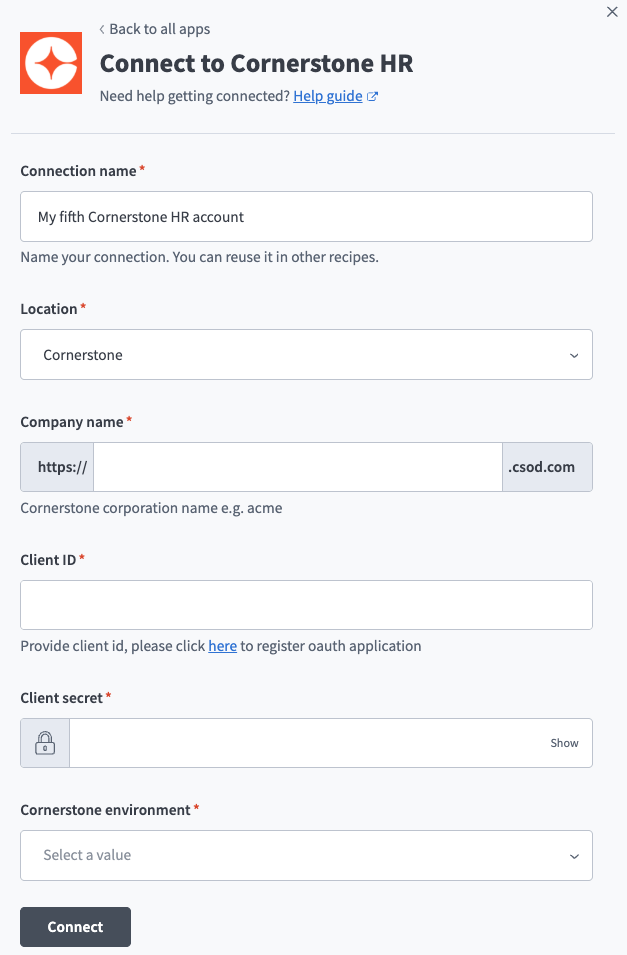 Cornerstone HR connection setup