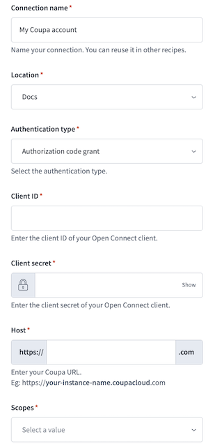 Authorization code grant connection example