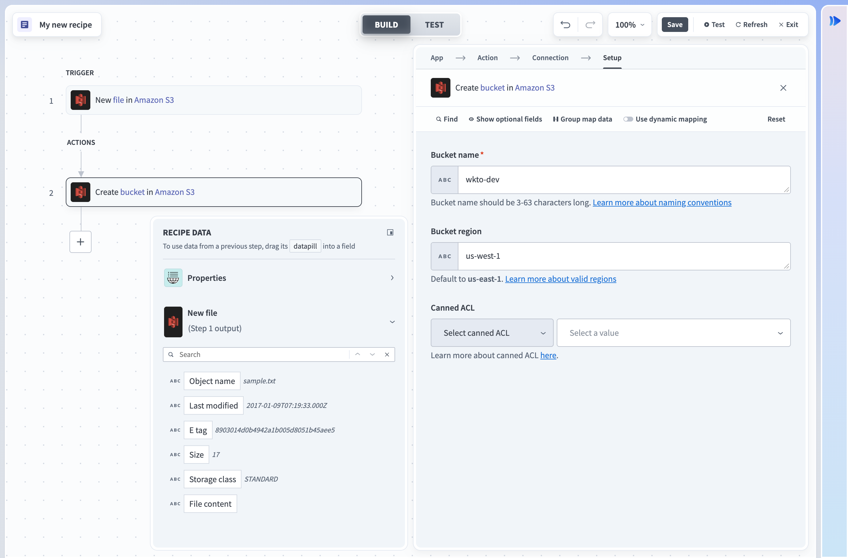 Amazon S3 - Create bucket action