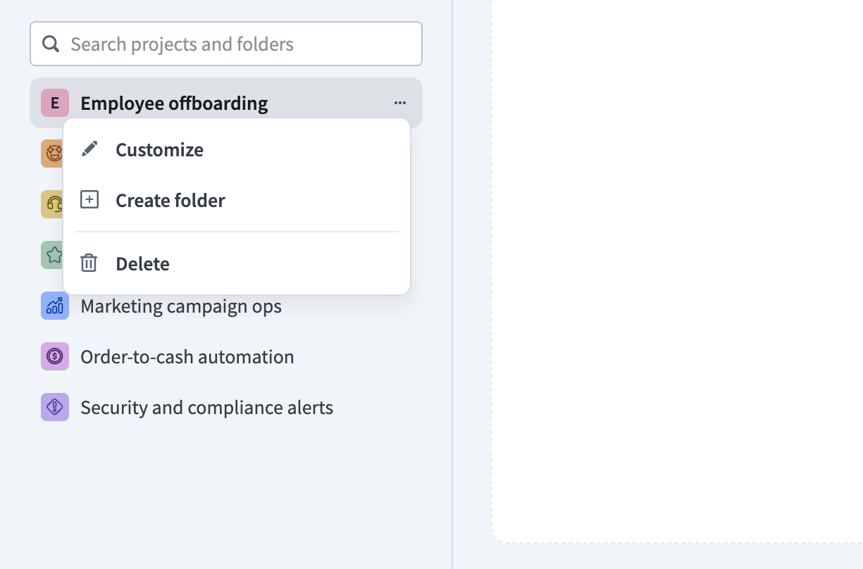 Customize project sidebar
