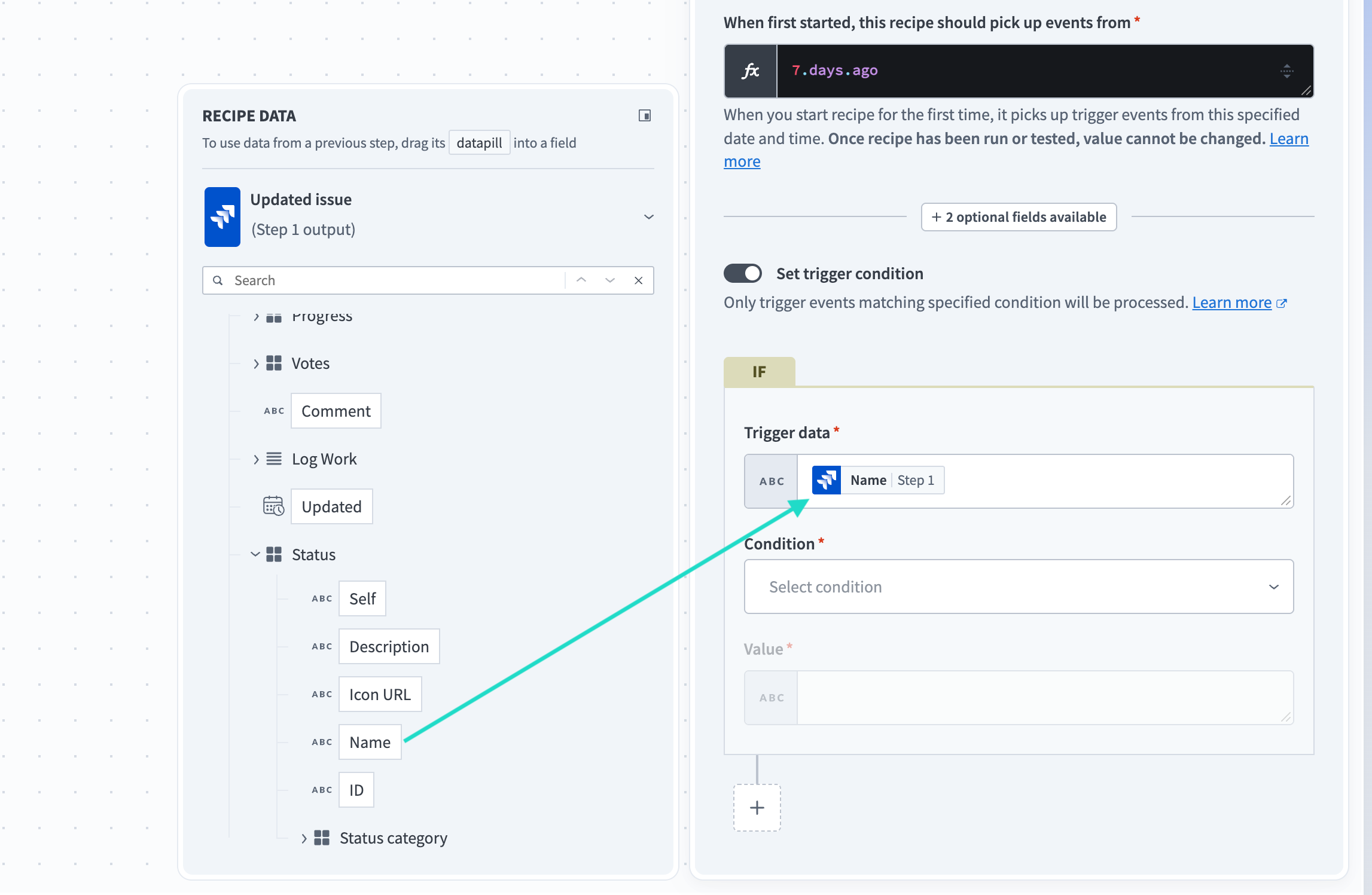 Search for and drag the datapill