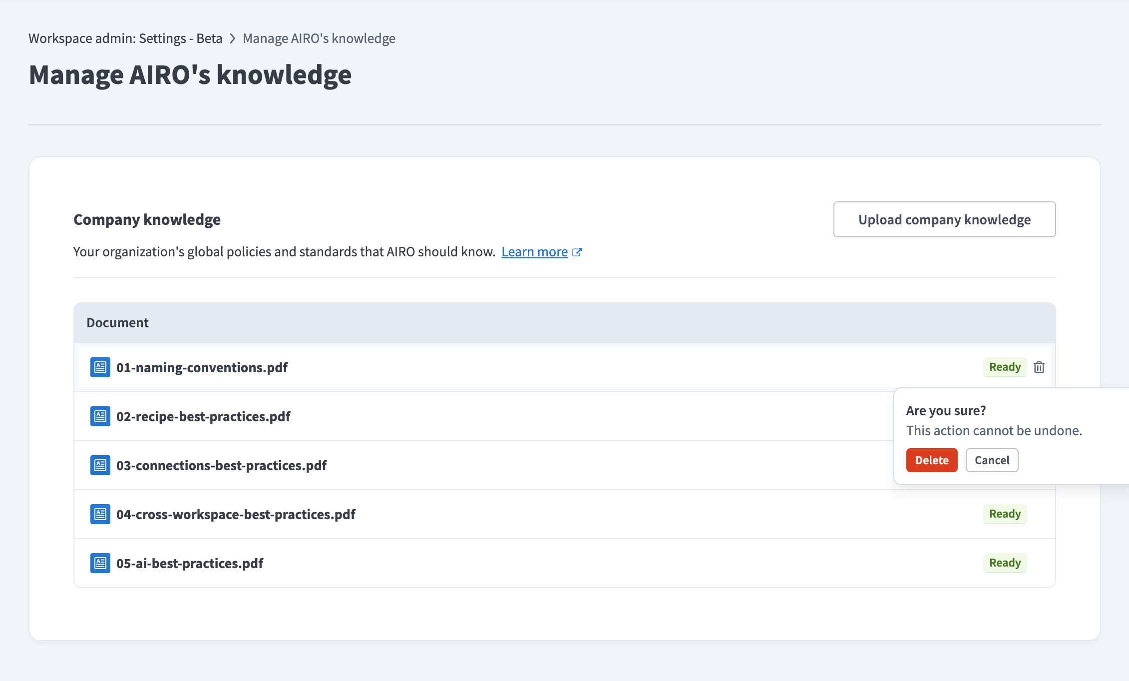 Confirm the document deletion