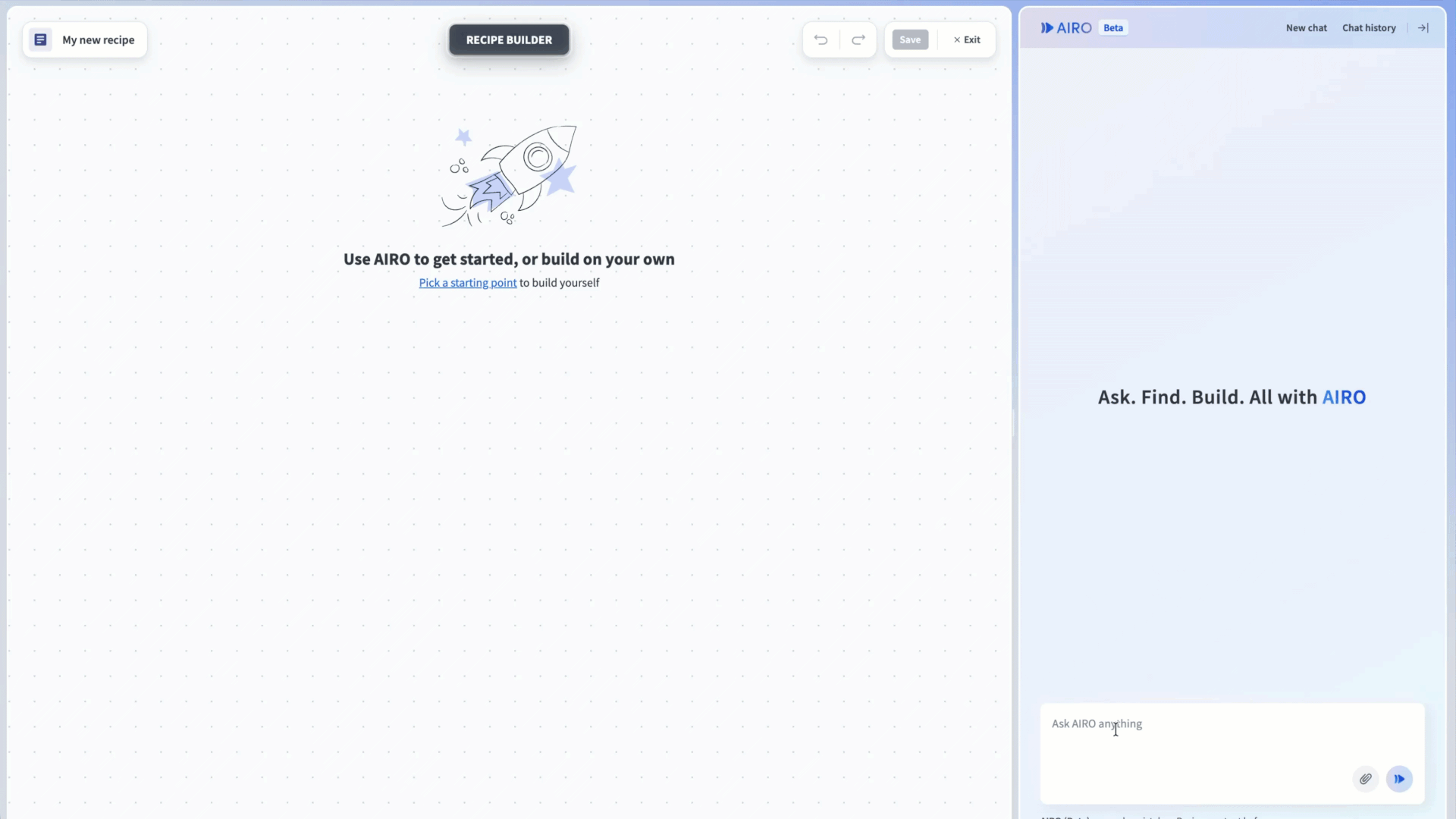 AIRO chat panel with a prompt typed in the message field