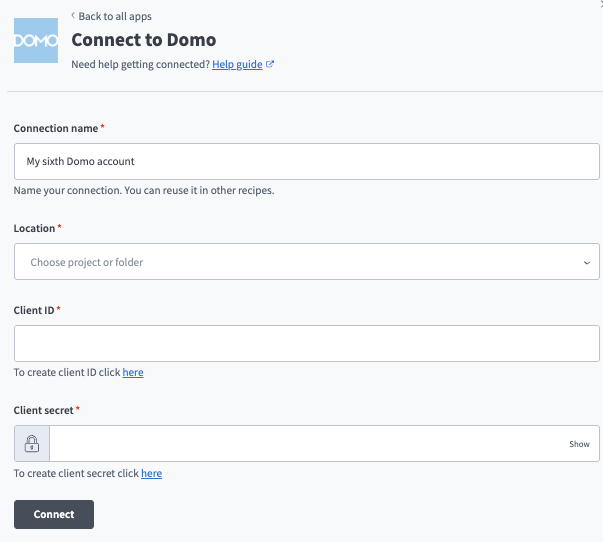 Domo connection setup