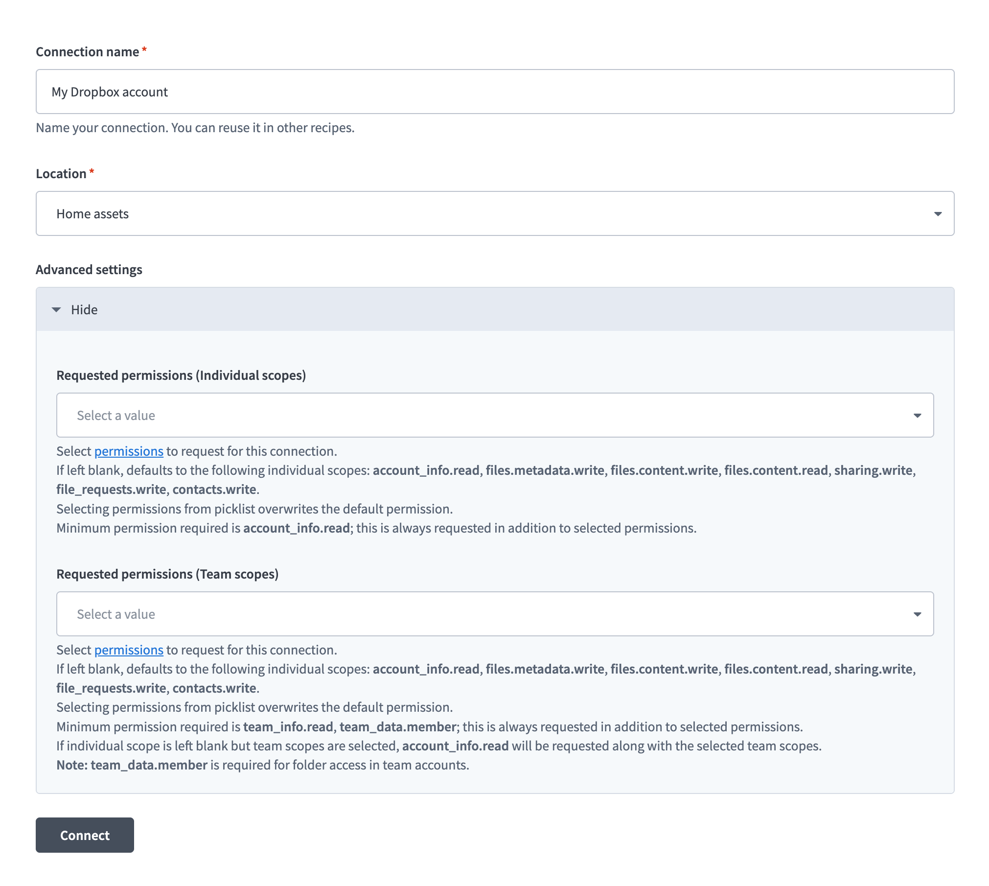 Dropbox コネクション