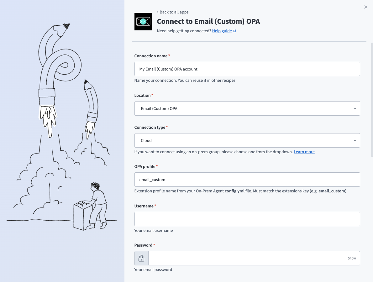 Email (Custom) OPA connection setup