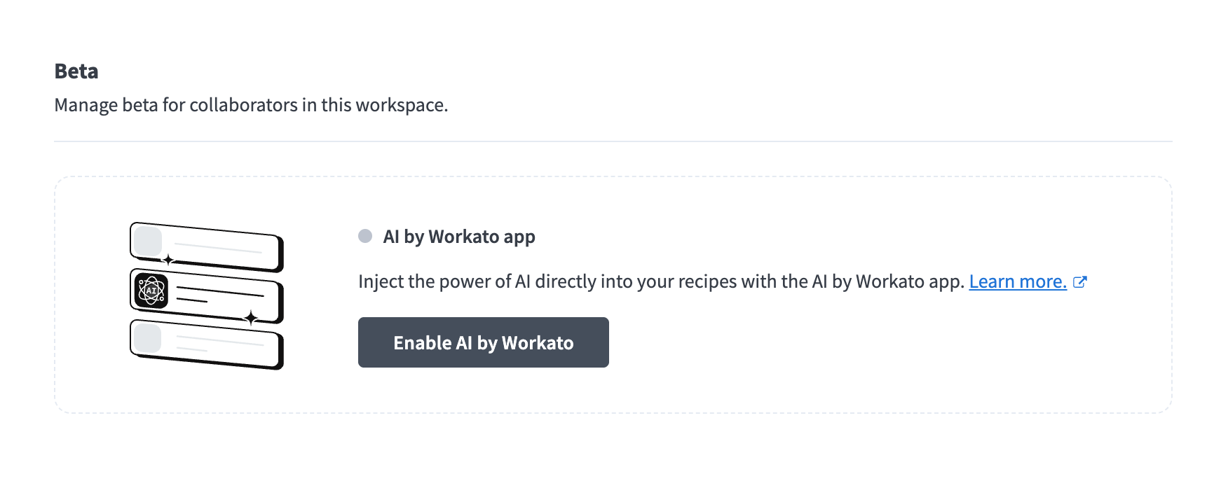 Enable AI by Workato in your workspace settings