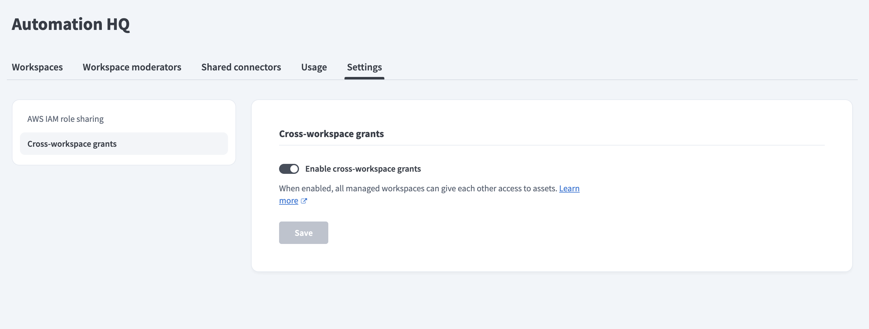 Enable cross-workspace grants
