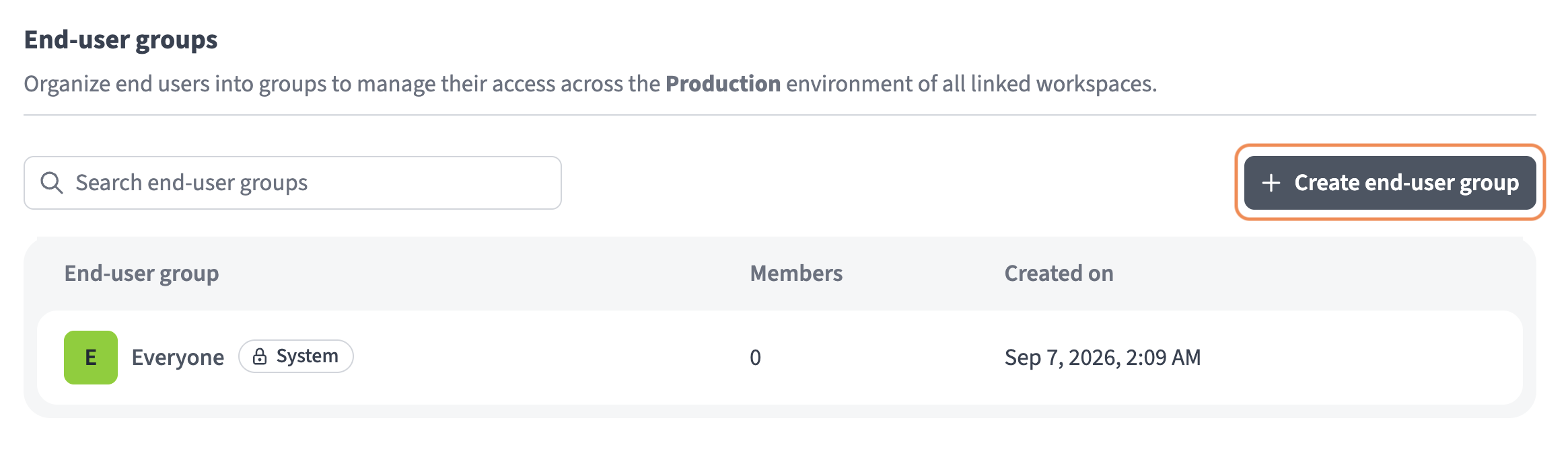 Click Create end-user group