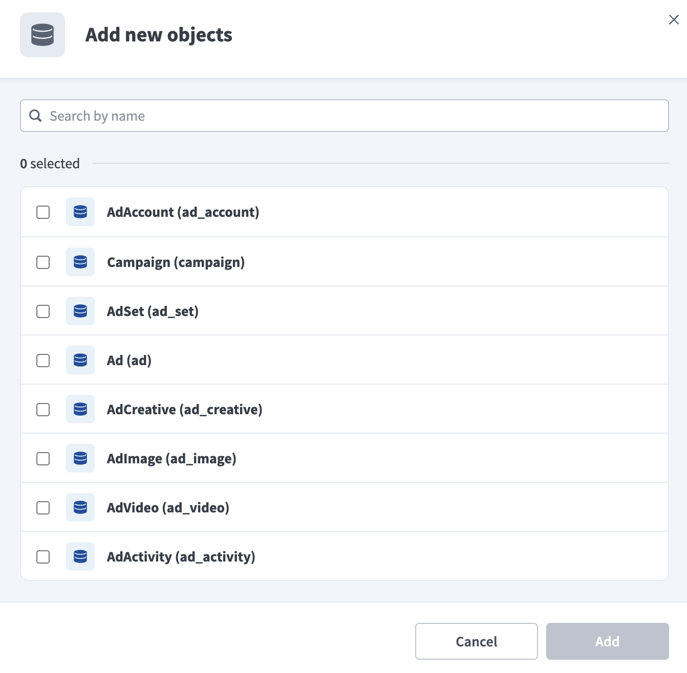 Select Facebook objects