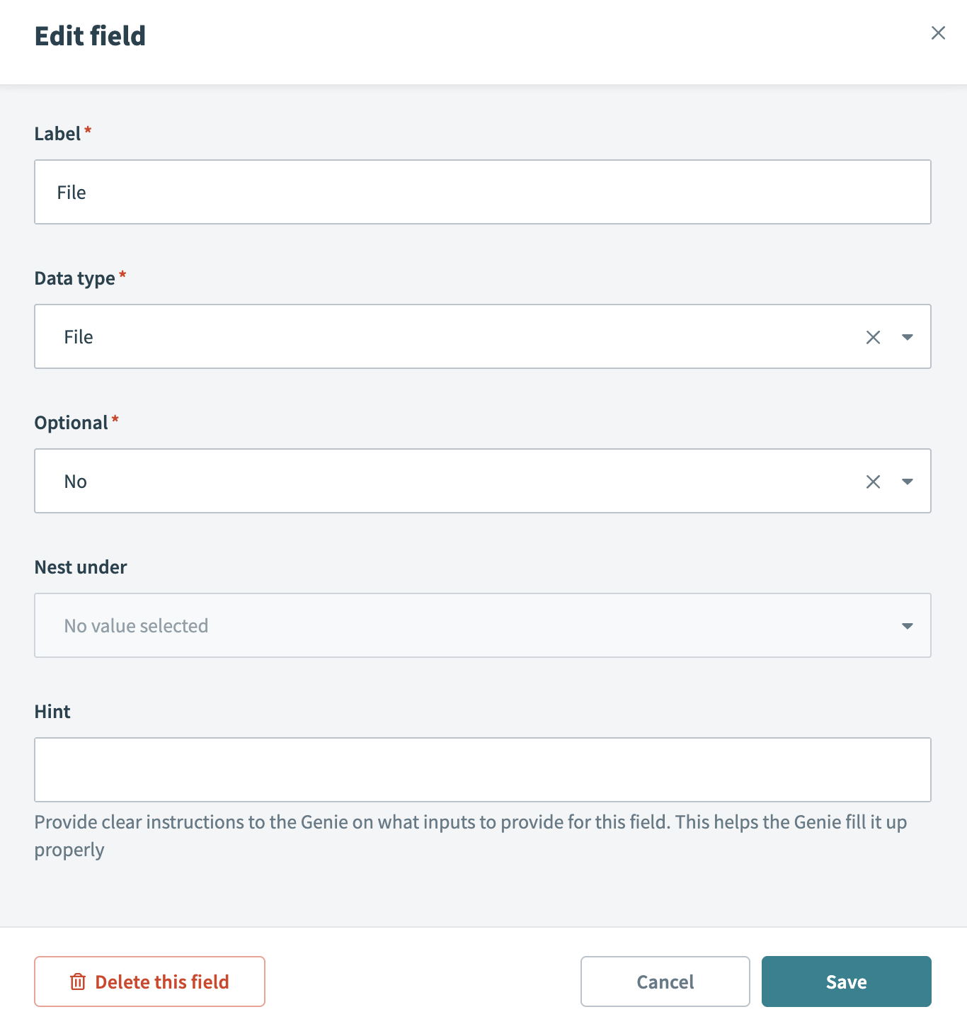 File input parameter setup