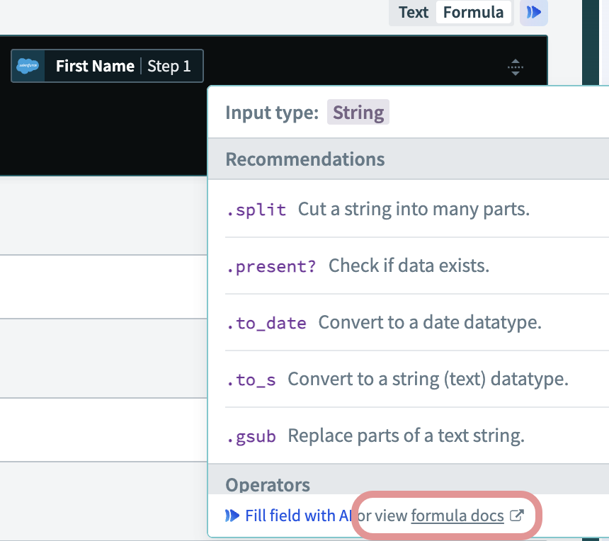 Link to formula documentation